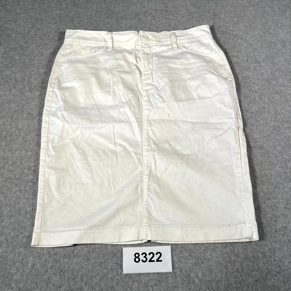 NYDJ Straight Skirt Womens 12 White Denim Cotton Stretch Back Slit Casual